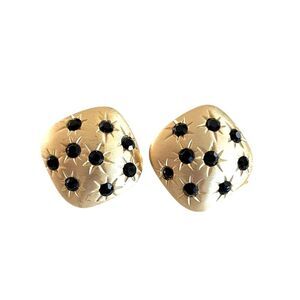Vintage Matte Gold Black Studded Clip Earrings